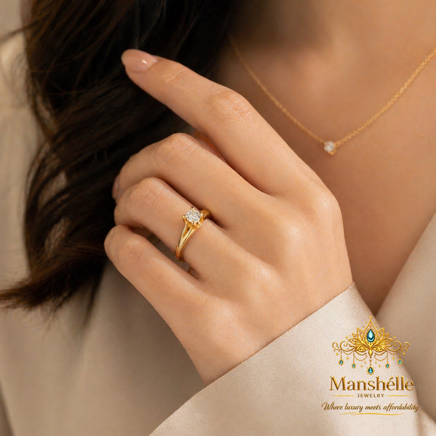 Manshélle Timeless Elegance 4MM Solitaire Ring – Minimalist Gold Cubic Zirconia Engagement Ring for Women