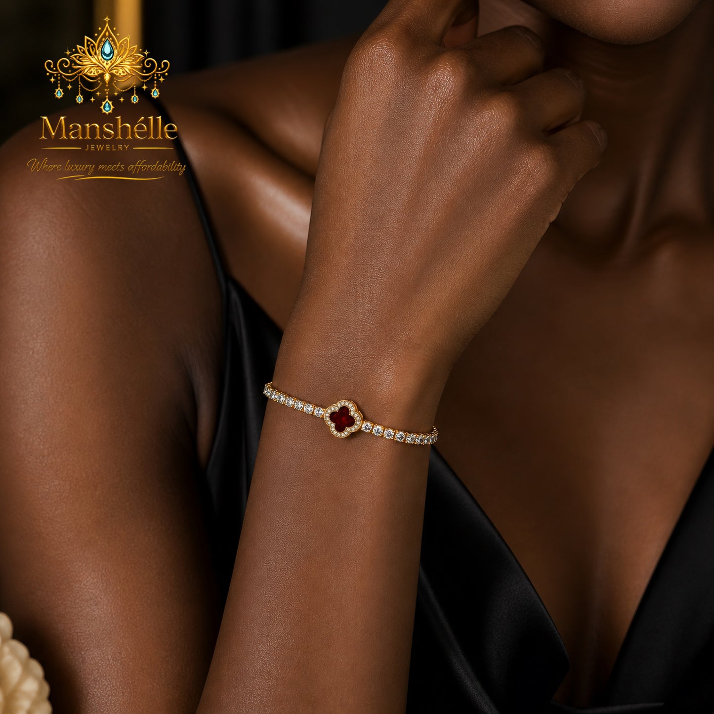 Manshélle Ruby Royale Clover Tennis Bracelet