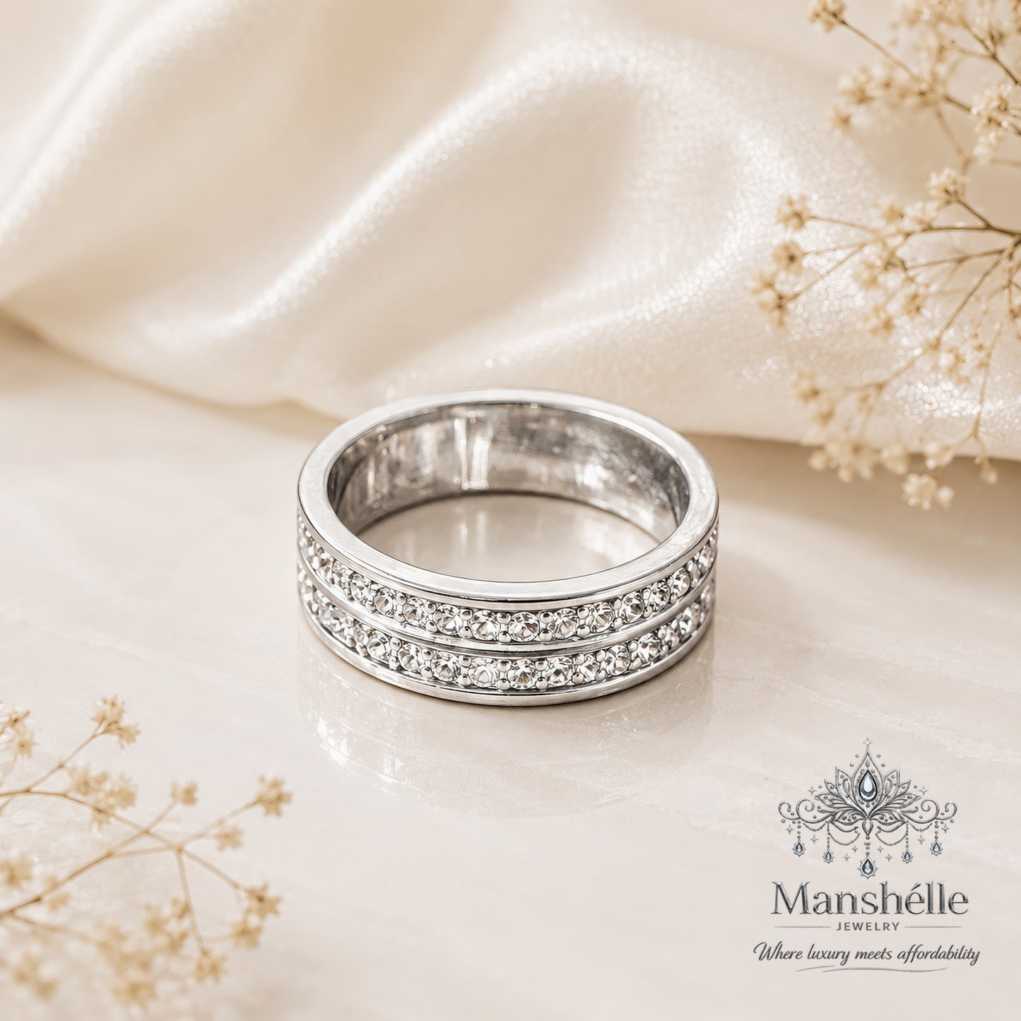 Manshélle Celestia Silver Crystal Dual Band Ring