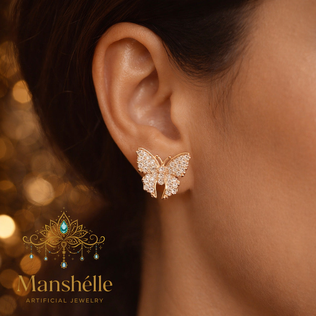 Manshélle - Golden Flutter Crystal Butterfly Earrings