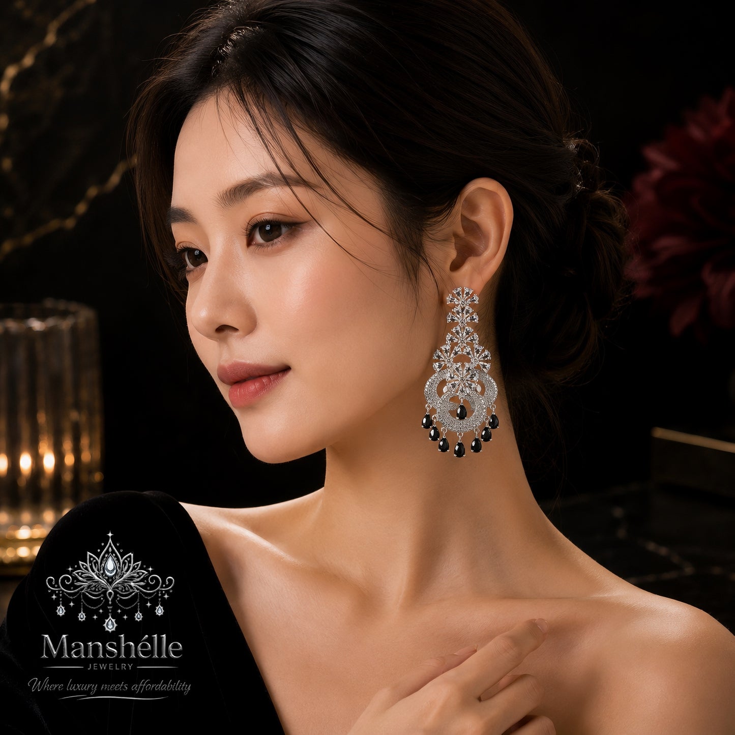 Midnight Royale Crystal Chandelier Earrings
