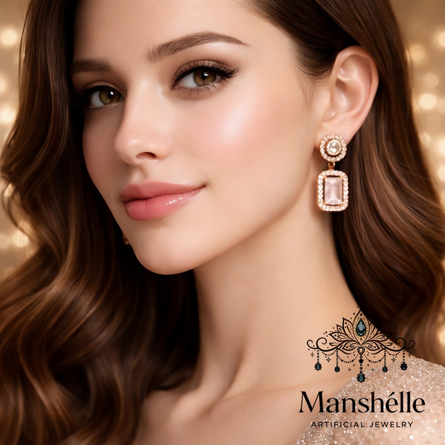 Manshélle - Blush Royale Halo Drop Earrings