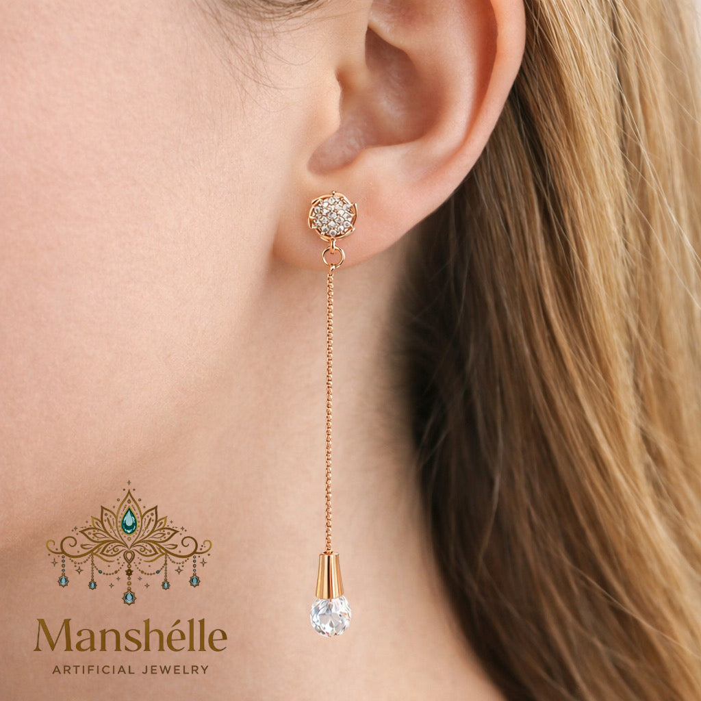 Manshélle - Aurora Crystal Drop Chain Earrings