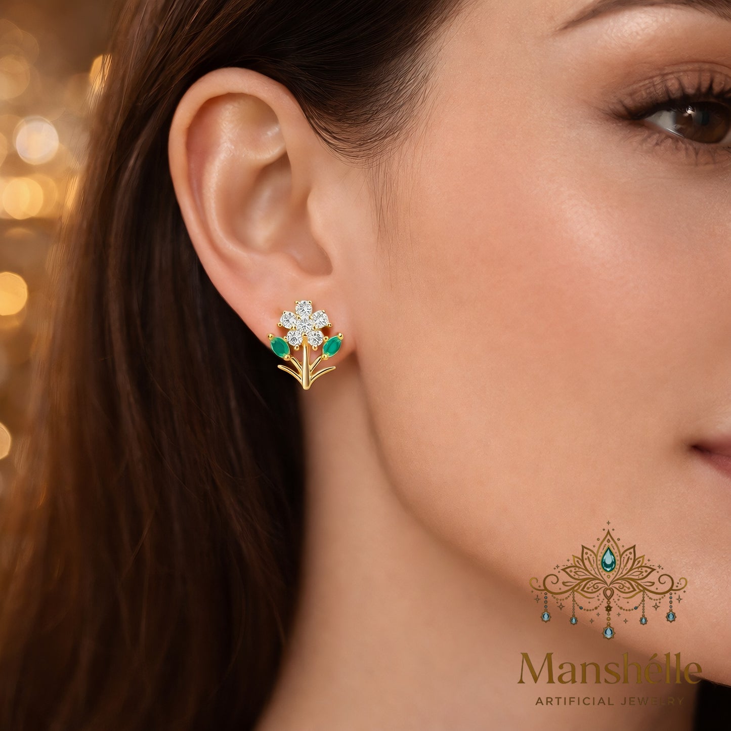 Manshélle - Emerald Bloom Crystal Stud Earrings