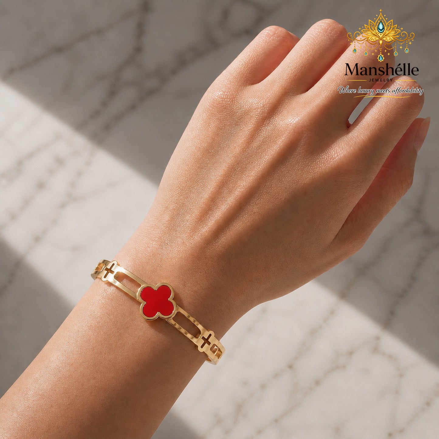 Manshélle Ruby Clover Luxe Bangle Bracelet