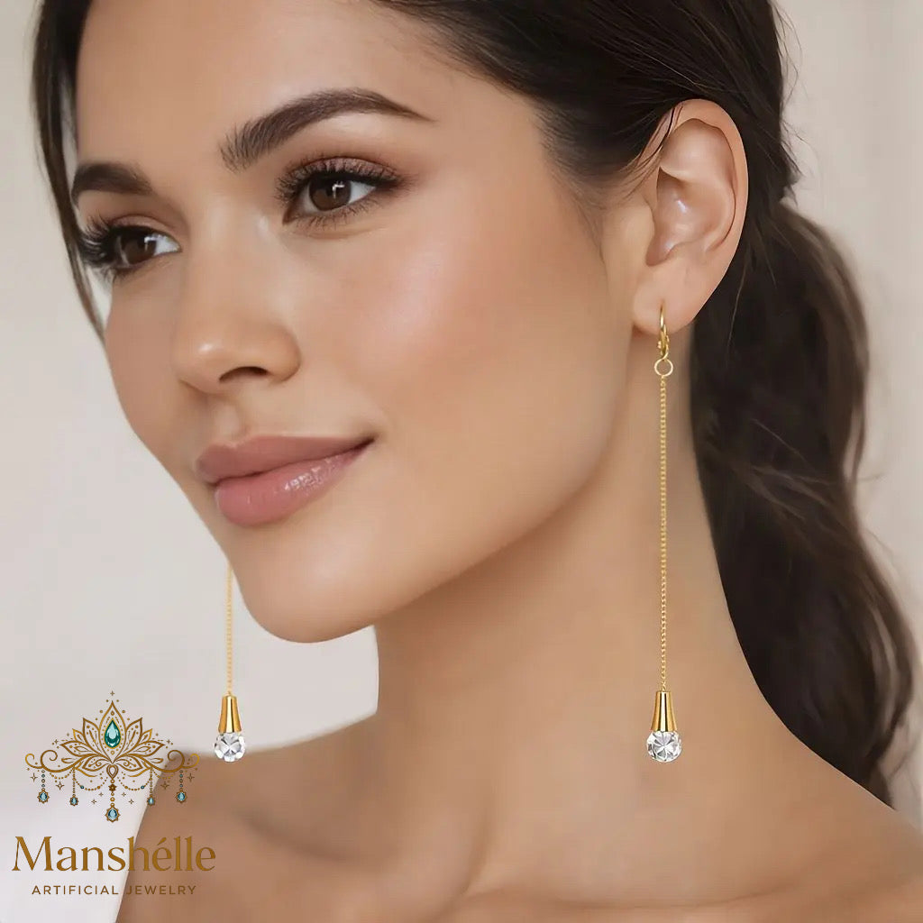 Manshélle - Aurora Drop Crystal Chain Earrings