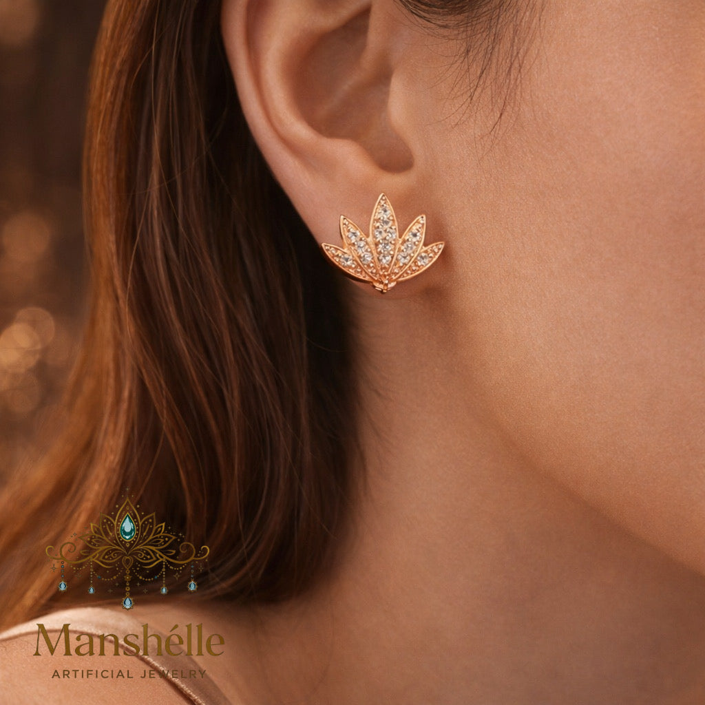 Manshélle - Golden Lotus Crystal Stud Earrings