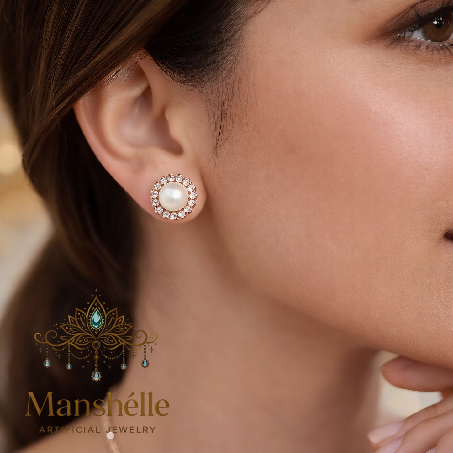 Manshélle - Pearl Radiance Halo Stud Earrings