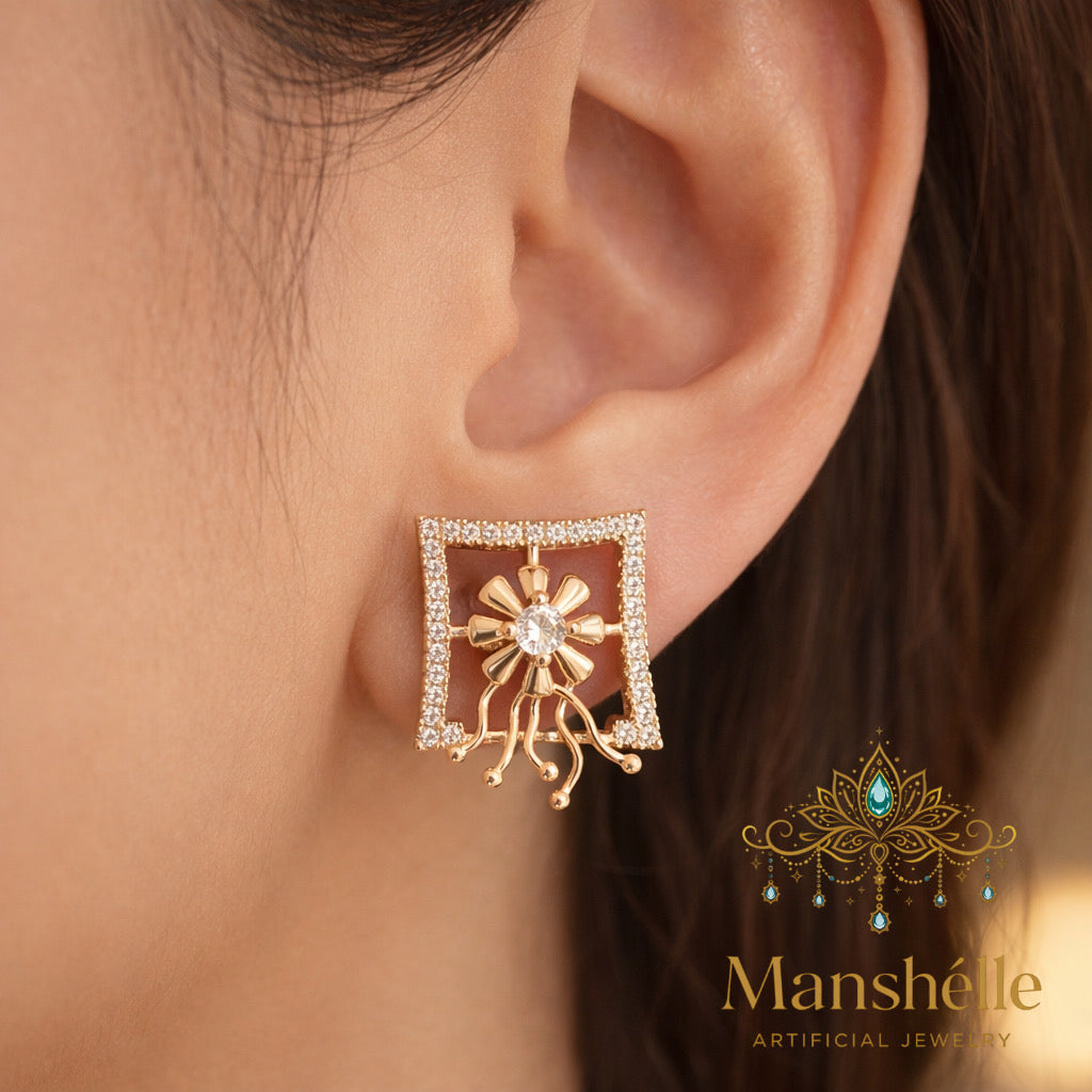 Manshélle - Regalia Crystal Frame Floral Earrings