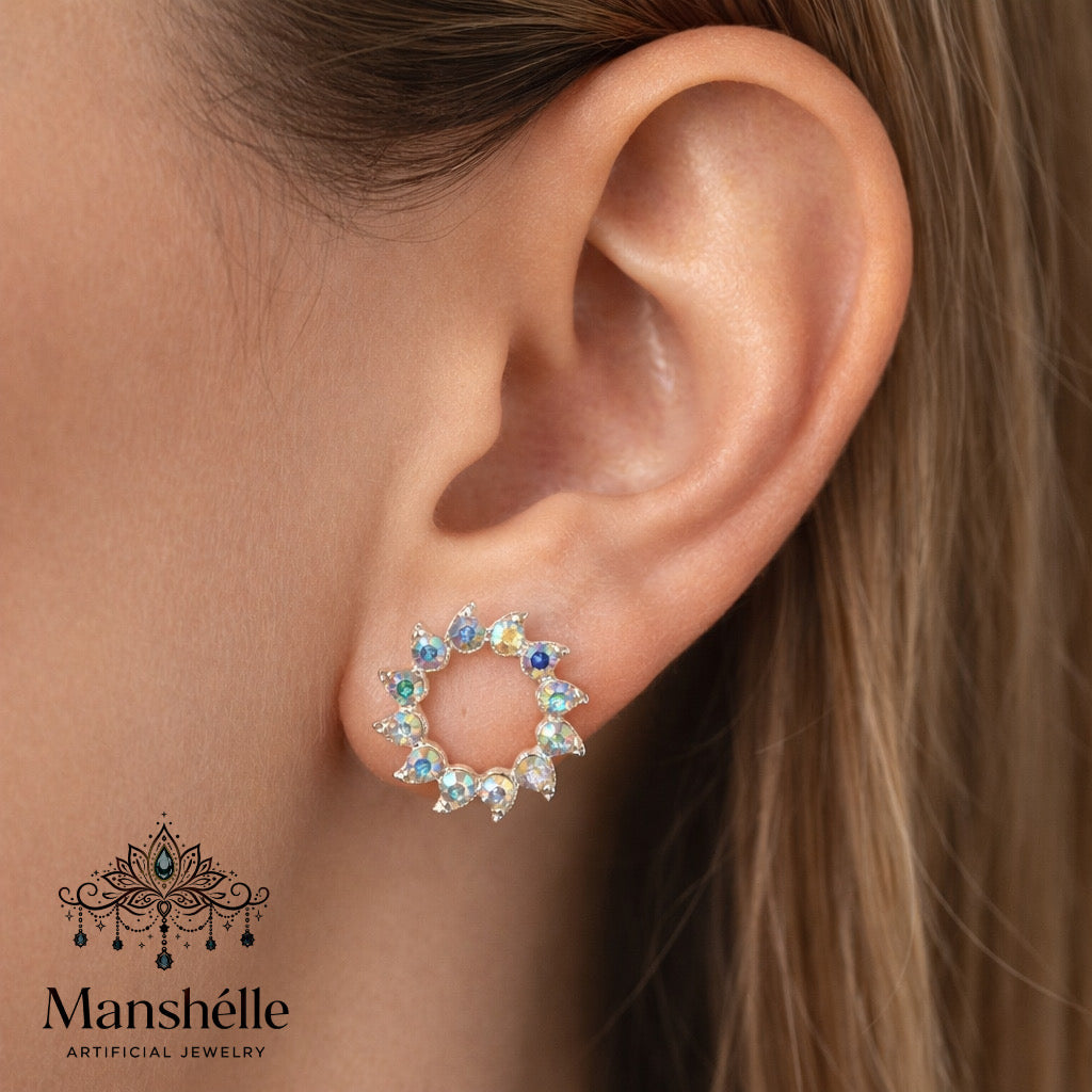 Manshélle - Aurora Halo Crystal Stud Earrings
