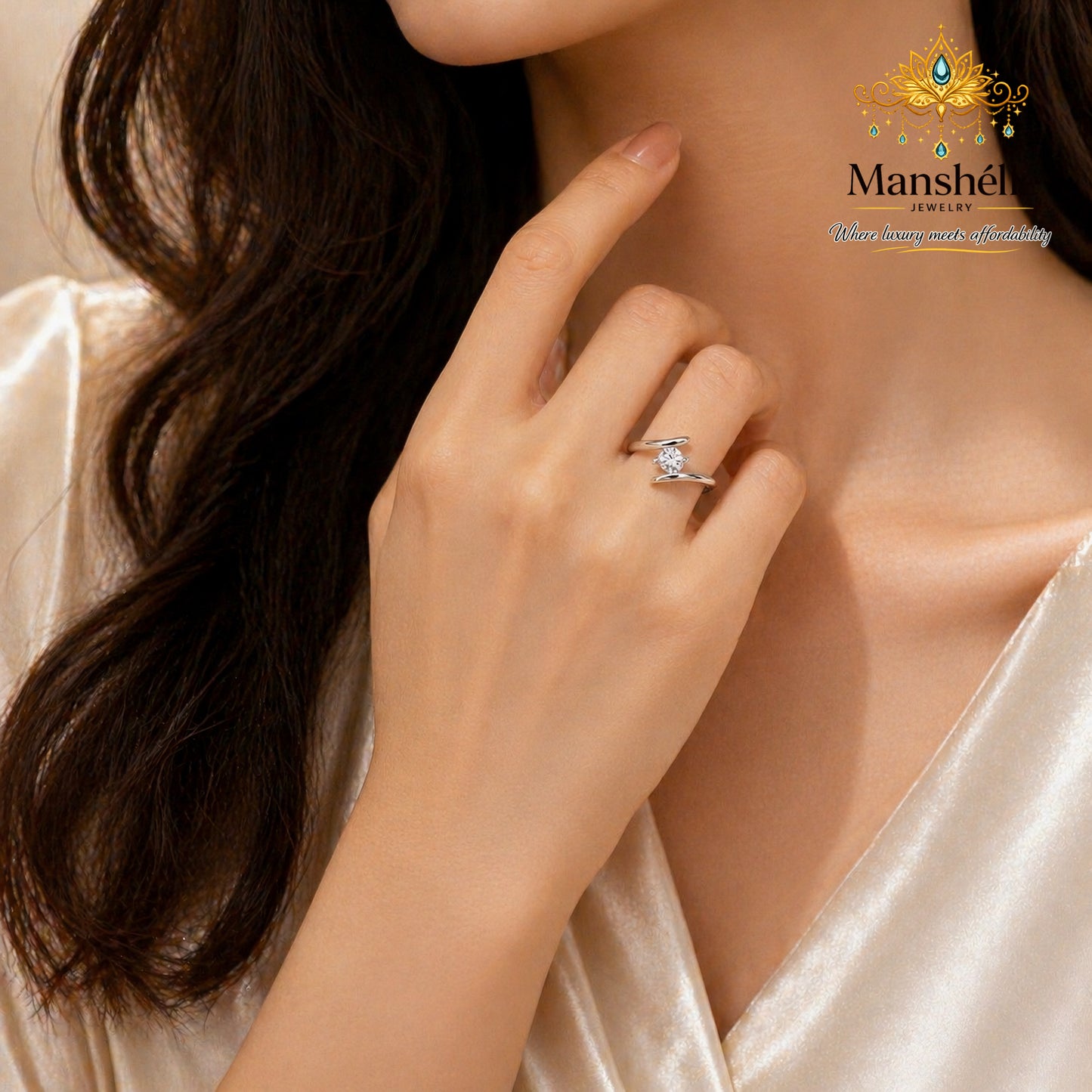 Manshélle Celestia 925 Sterling Silver Adjustable Zircon Ring