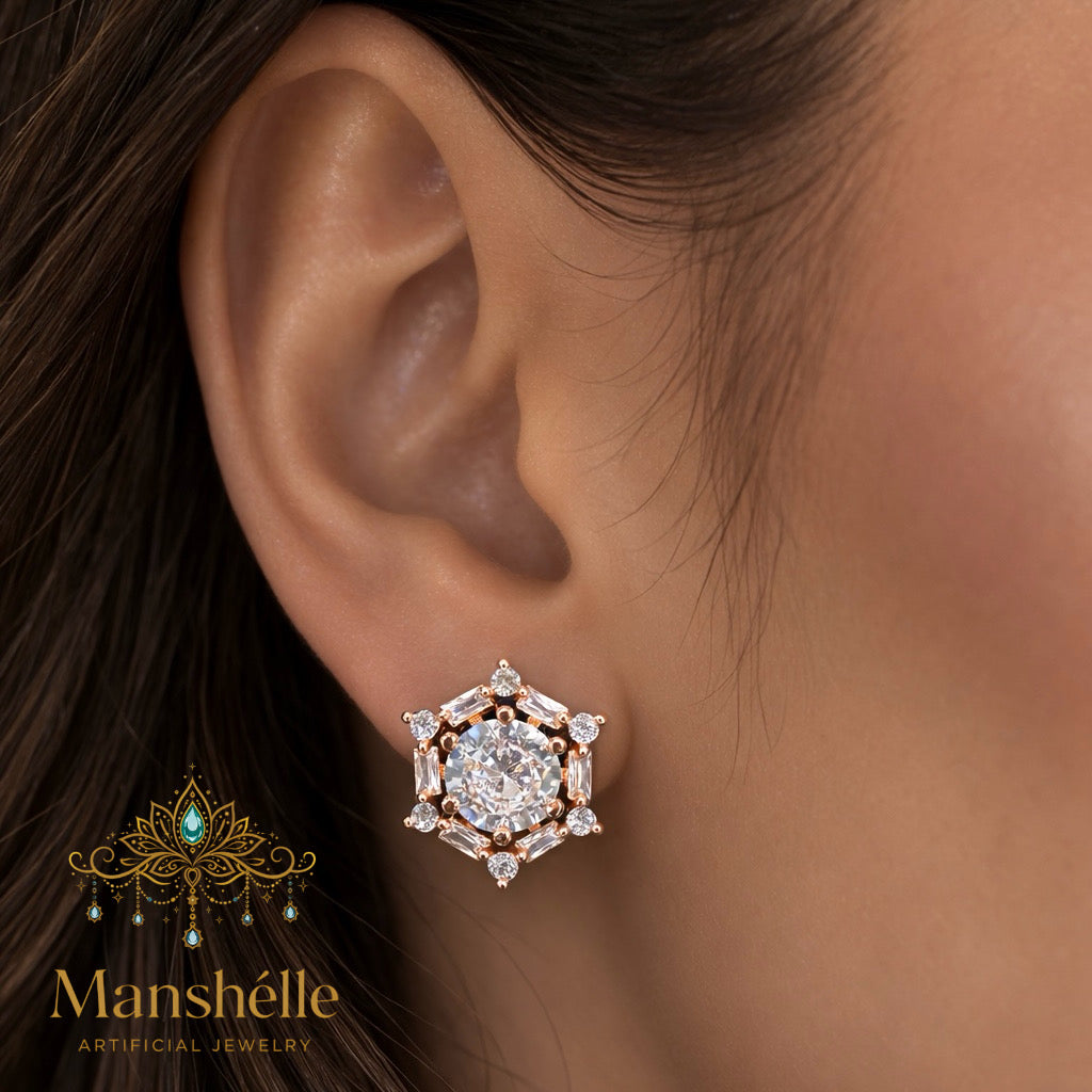 Manshélle - Celestia Hexa Spark Crystal Stud Earrings