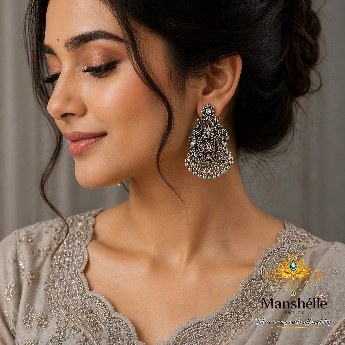 Zehra Royal Antique Oxidized Statement Jhumka Earrings