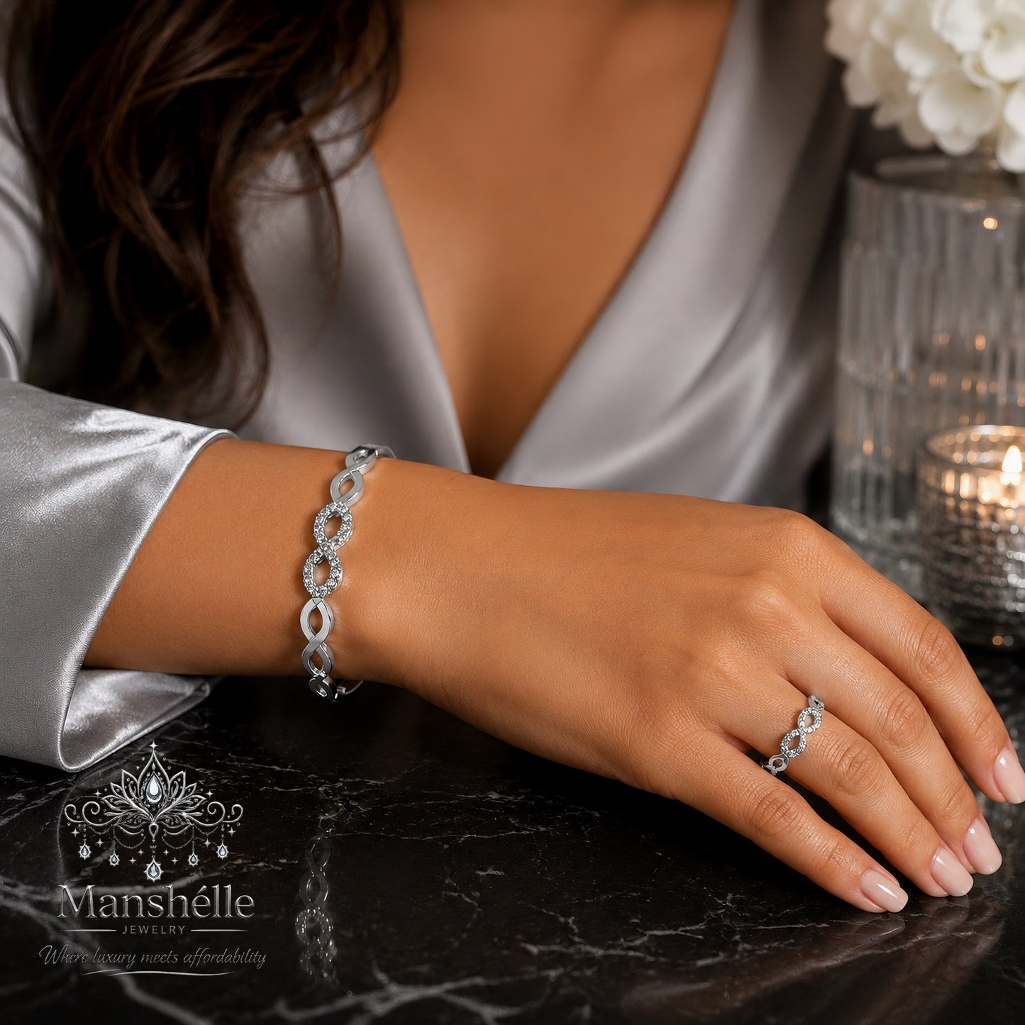 Manshélle Silver Infinity Luxe Bangle & Ring Set