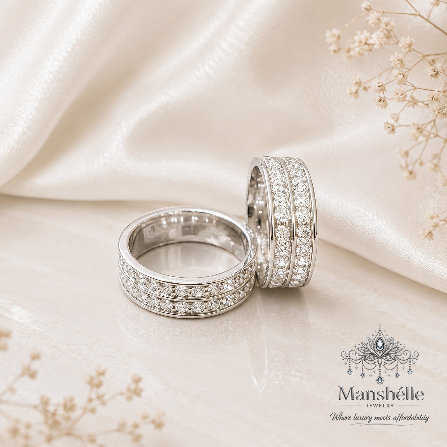 Manshélle Celestia Silver Crystal Dual Band Ring