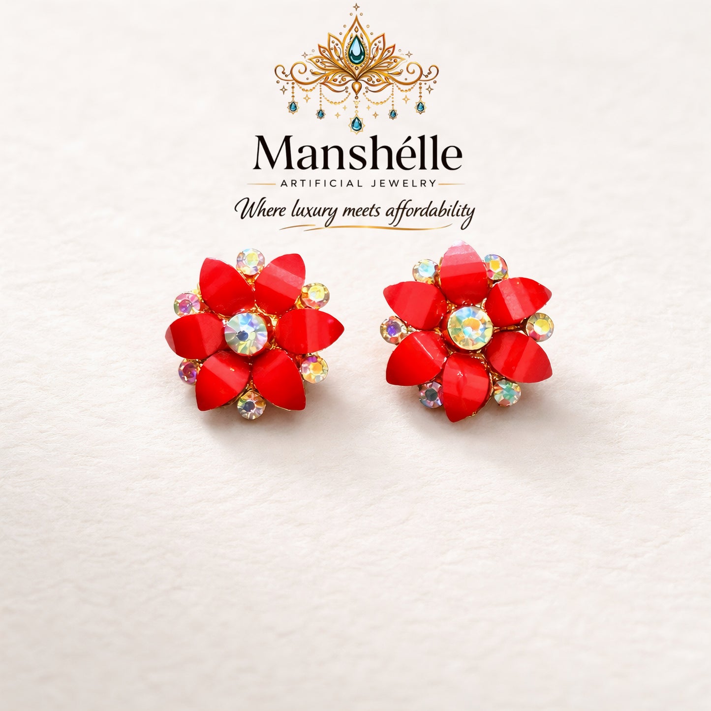 Manshélle - Scarlet Bloom Crystal Stud Earrings