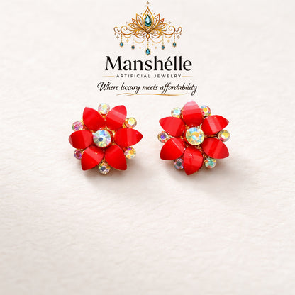 Manshélle - Scarlet Bloom Crystal Stud Earrings