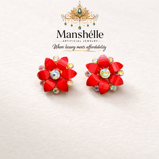 Manshélle - Scarlet Bloom Crystal Stud Earrings