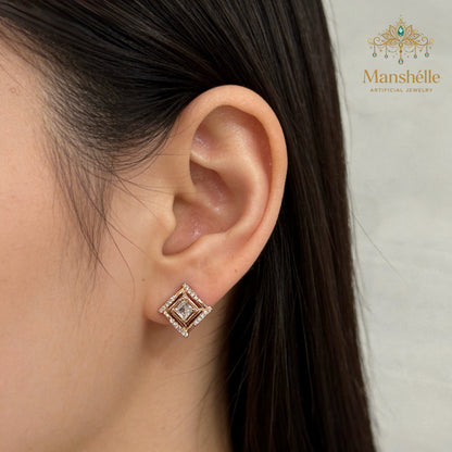 Manshélle - Geometric Crystal Stud Earrings