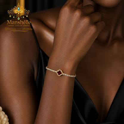 Manshélle Ruby Royale Clover Tennis Bracelet