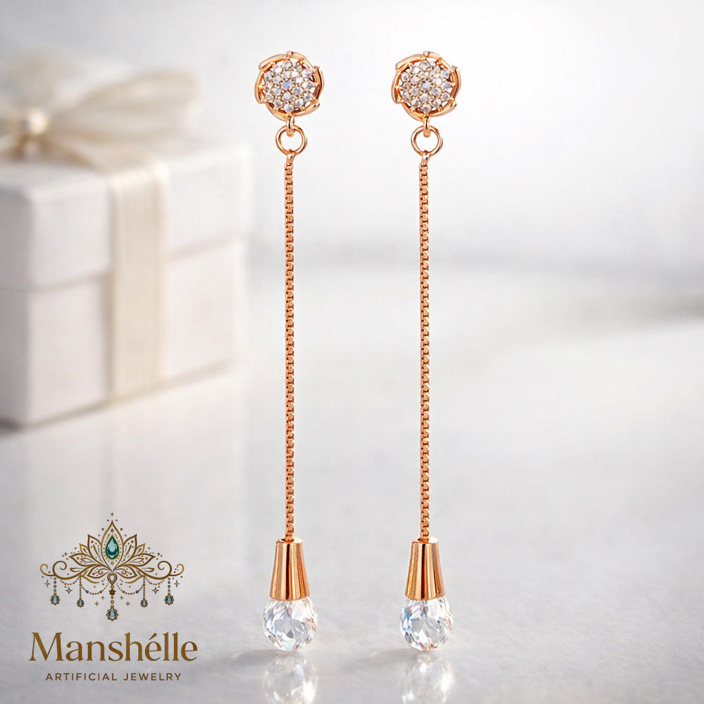 Manshélle - Aurora Crystal Drop Chain Earrings
