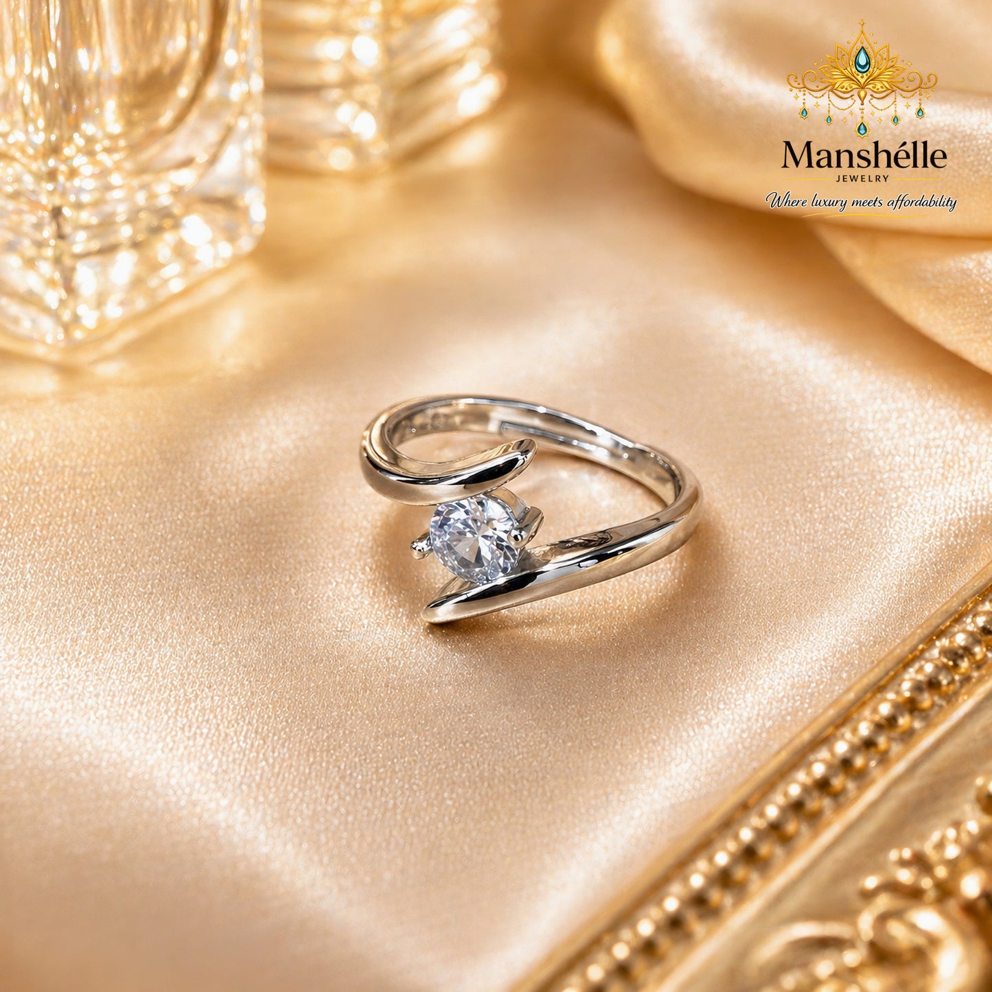 Manshélle Celestia 925 Sterling Silver Adjustable Zircon Ring