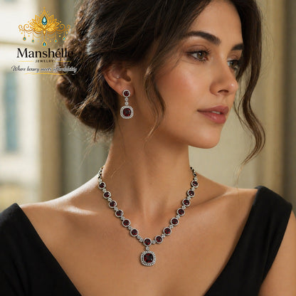 Manshélle Royale Ruby American Diamond Jewelry Set