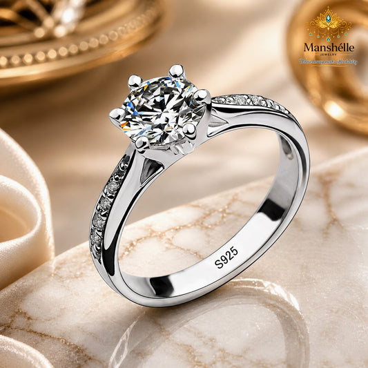 Manshélle Timeless Sparkle 925 Sterling Silver Six-Claw Solitaire Ring