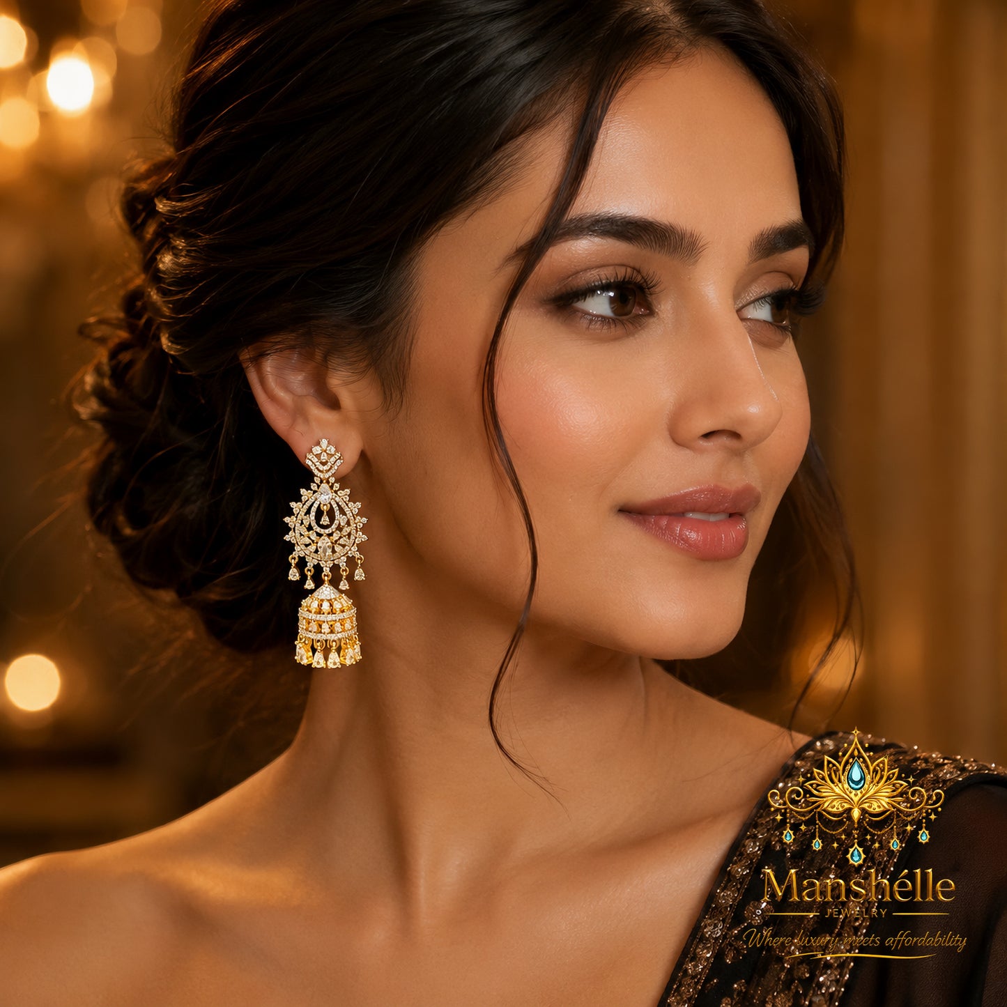 Nooré Luxe American Diamond Jhumka Earrings