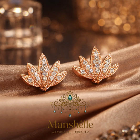 Manshélle - Golden Lotus Crystal Stud Earrings