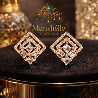 Manshélle - Regalia Diamond Frame Crystal Stud Earrings