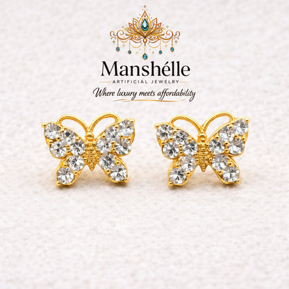Manshélle - Golden Flutter Crystal Butterfly Stud Earrings