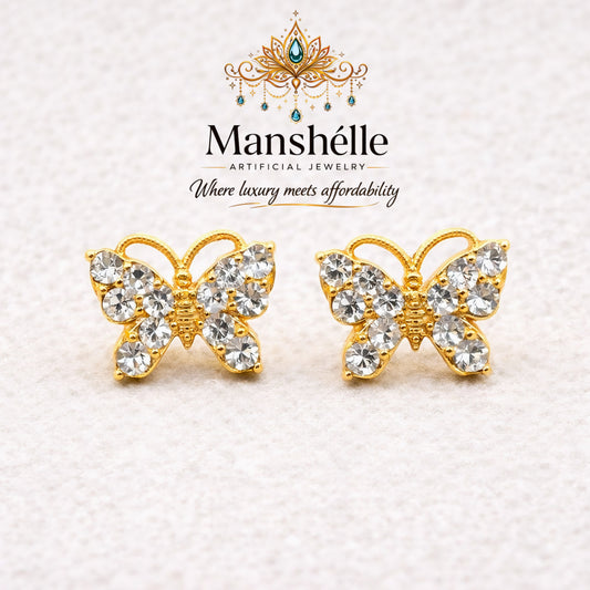 Manshélle - Golden Flutter Crystal Butterfly Stud Earrings