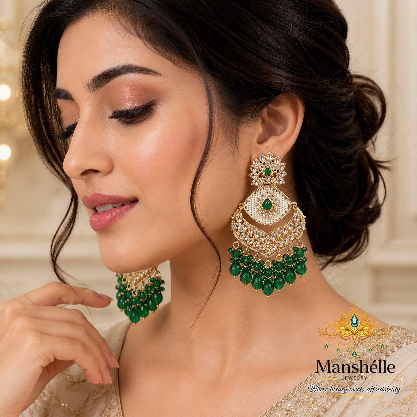 Manshélle Emerald Noor Chandelier Earrings