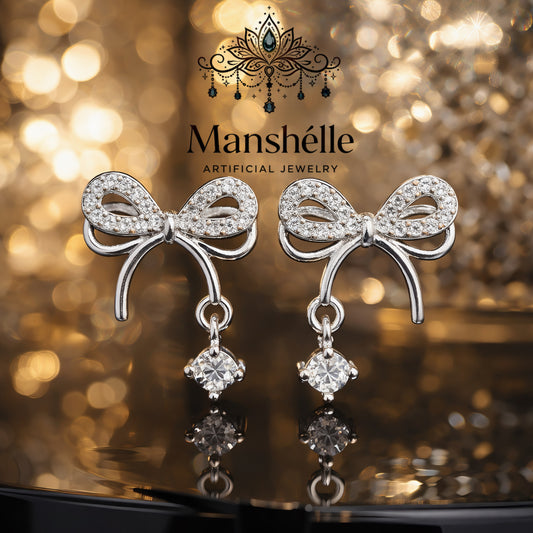 Manshélle - Crystal Bow Elegance Drop Earrings