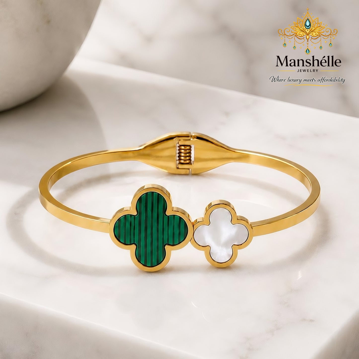 Manshélle Emerald Duo Clover Bangle Bracelet