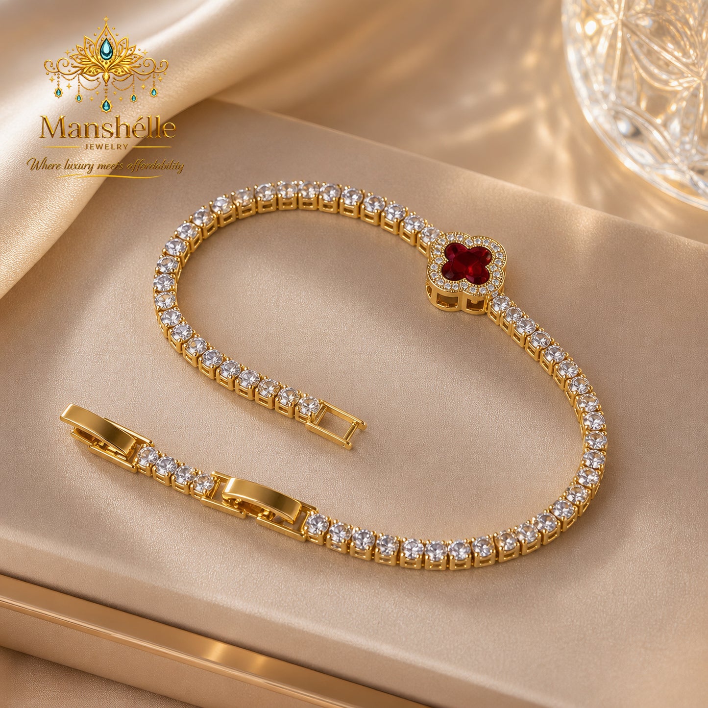 Manshélle Ruby Royale Clover Tennis Bracelet