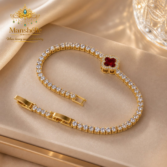 Manshélle Ruby Royale Clover Tennis Bracelet