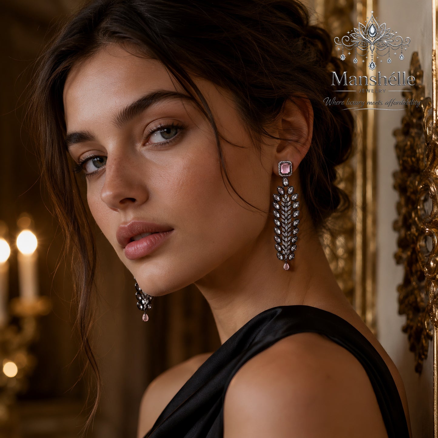 Blush Crystal Leaf Chandelier Earrings