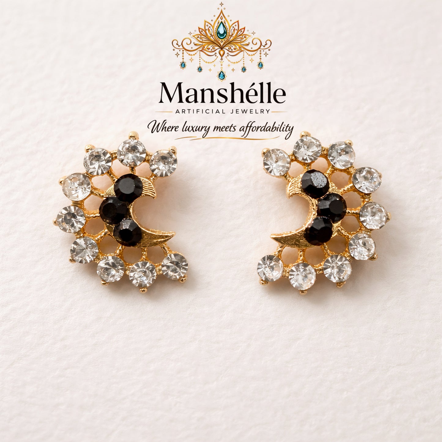 Manshélle - Midnight Bloom Crystal Stud Earrings