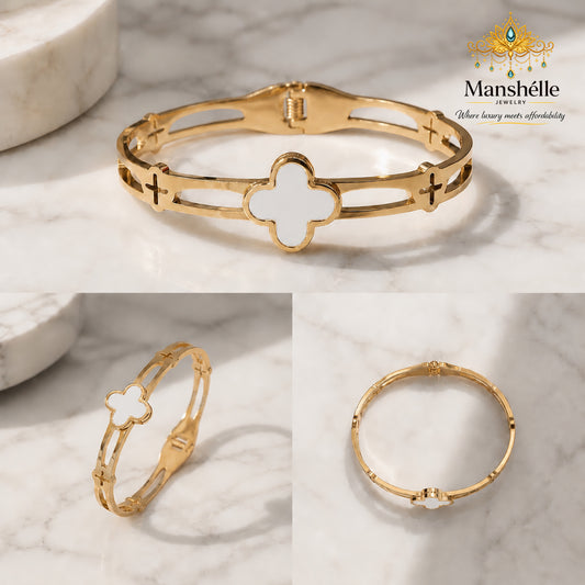 Manshélle Ivory Clover Luxe Bangle Bracelet