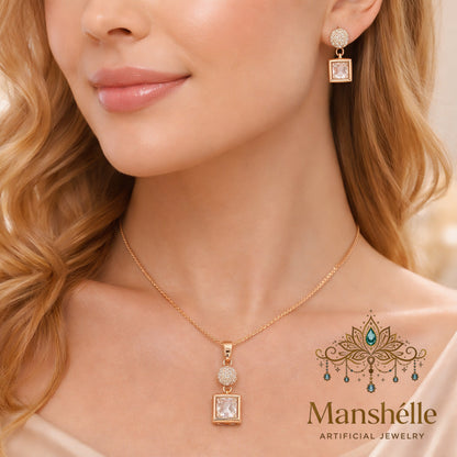 Manshélle - Aurora Square Crystal Pendant Set