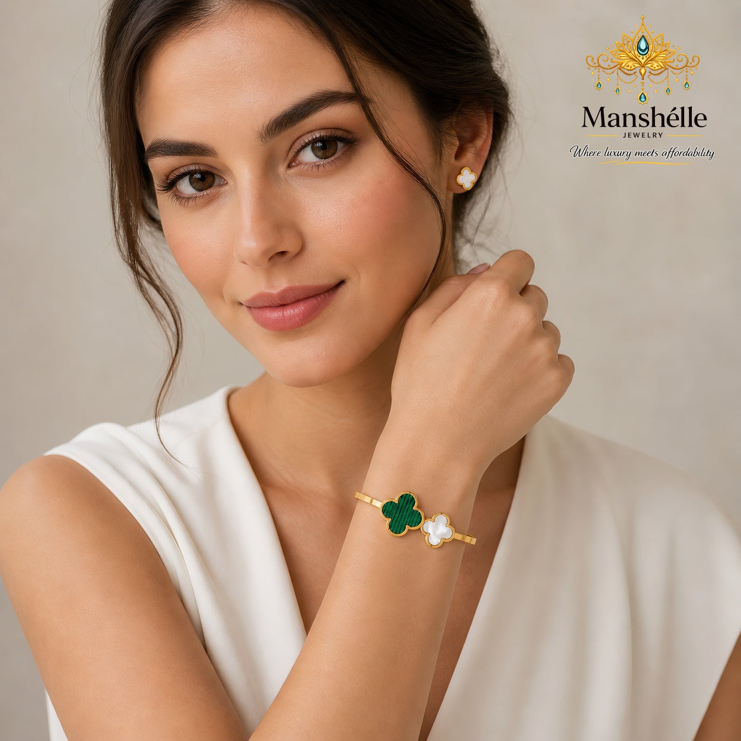 Manshélle Emerald Duo Clover Bangle Bracelet