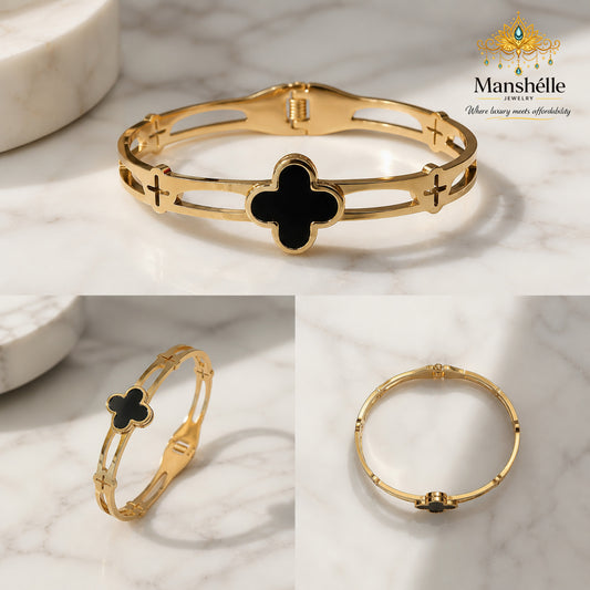 Manshélle Noir Clover Luxe Bangle Bracelet
