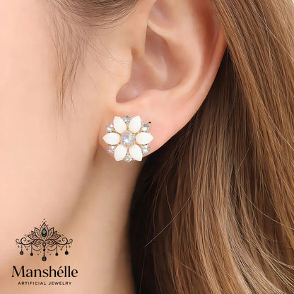 Manshélle - Ivory Bloom Crystal Stud Earrings