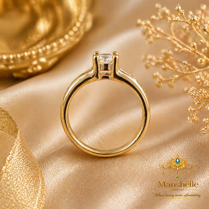 Manshélle Timeless Elegance 4MM Solitaire Ring – Minimalist Gold Cubic Zirconia Engagement Ring for Women