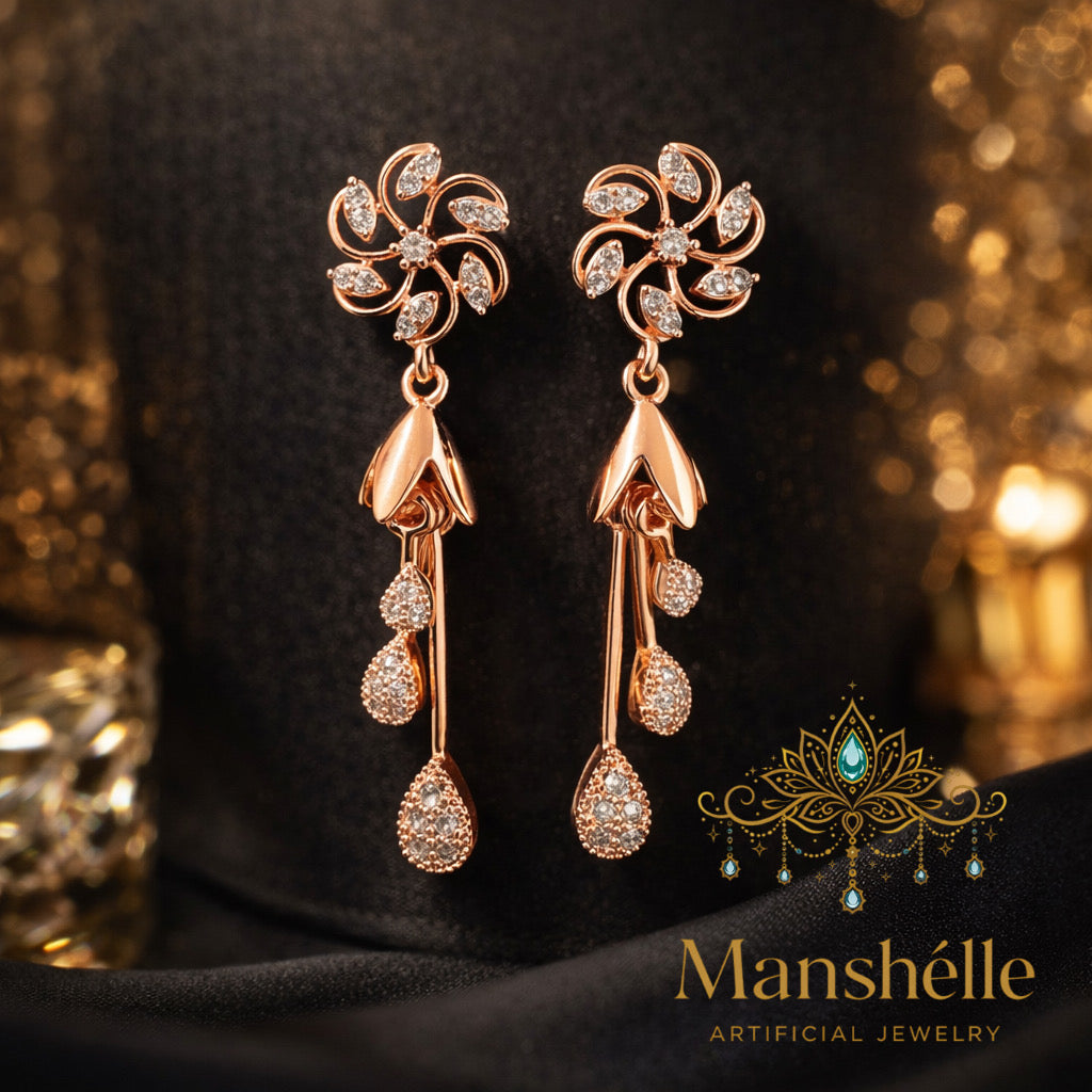 Manshélle - Rosé Blossom Crystal Drop Earrings