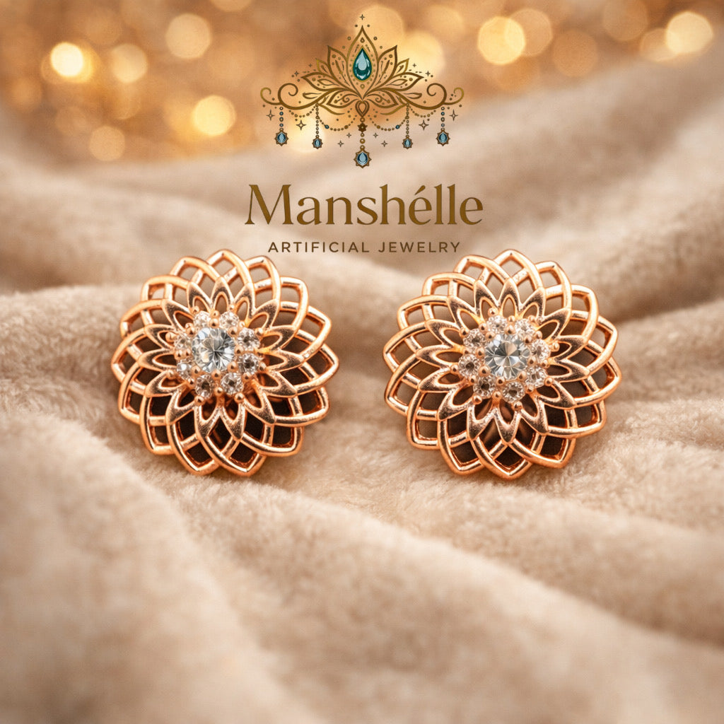 Manshélle - Rosette Radiance Crystal Stud Earrings