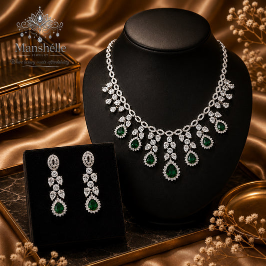 Manshélle Emerald Royale American Diamond Jewelry Set