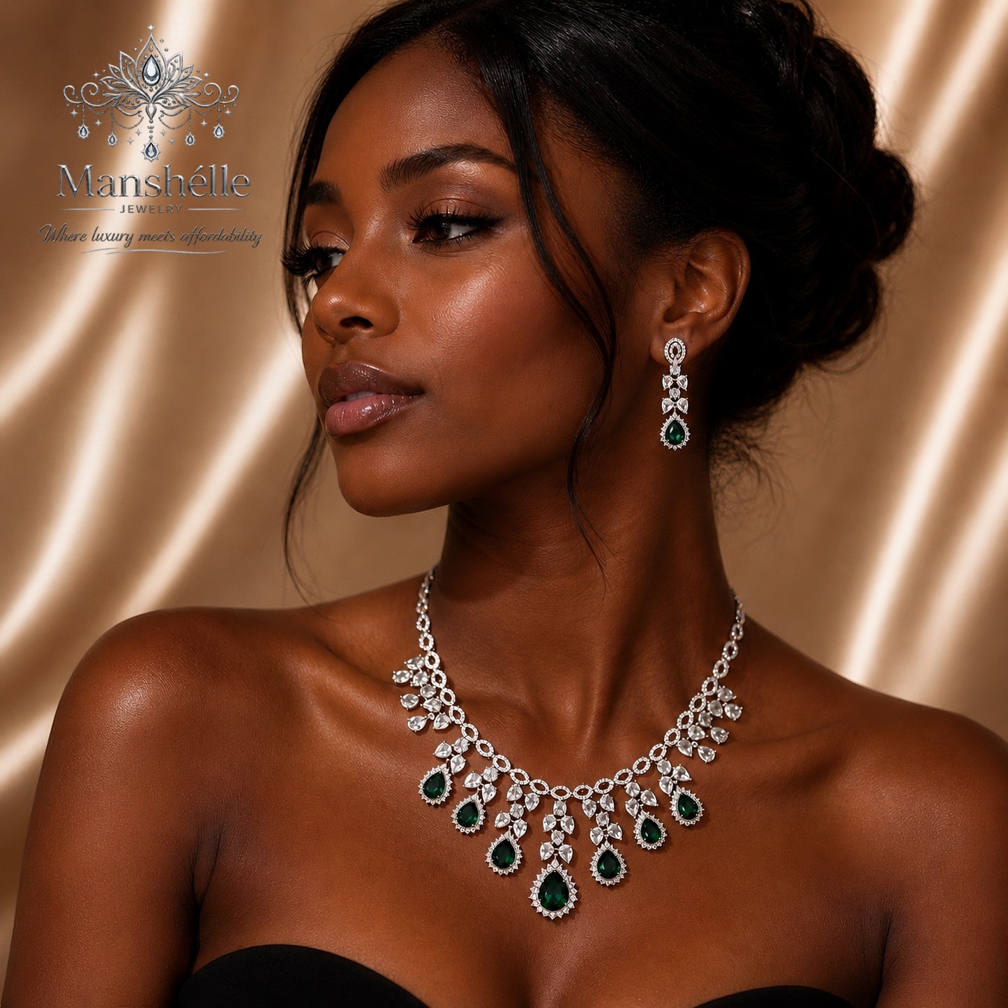 Manshélle Emerald Royale American Diamond Jewelry Set